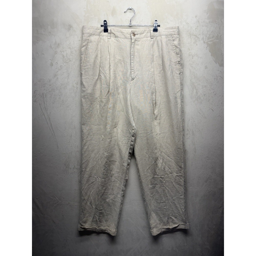 VTG Banana Republic Linen Pants Mens 38x32 Pleated Trouser Beige High Rise 90s